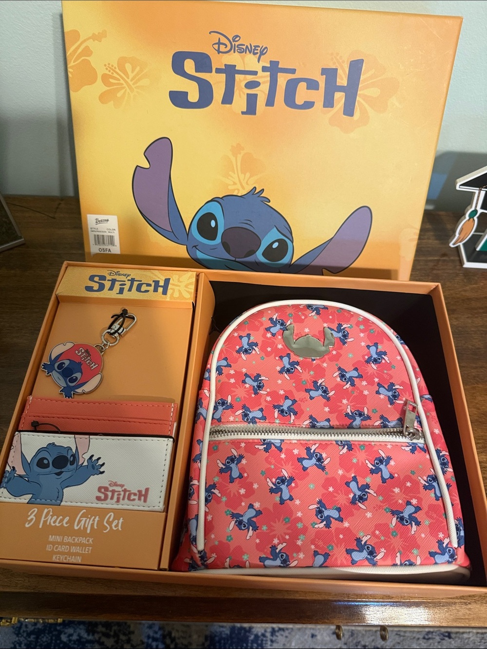 Disney Stitch Coral Pink Kids Mini Backpack and ID Wallet Set